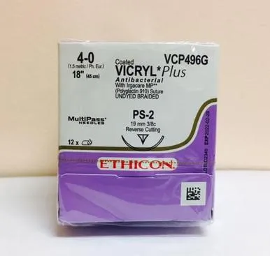 Ethicon - From: VCP490G To: VCP569H  Suture, Precision Point Reverse Cutting, Undyed Braided, Needle PS 2, 3/8 Circle