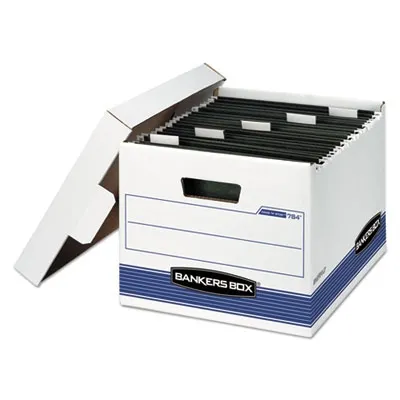 Fellowesmf - From: FEL00784 To: FEL00785  HangNStor Medium Duty Storage Boxes, Letter Files, 12.63" X 15.63" X 10", White/Blue, 4/Carton