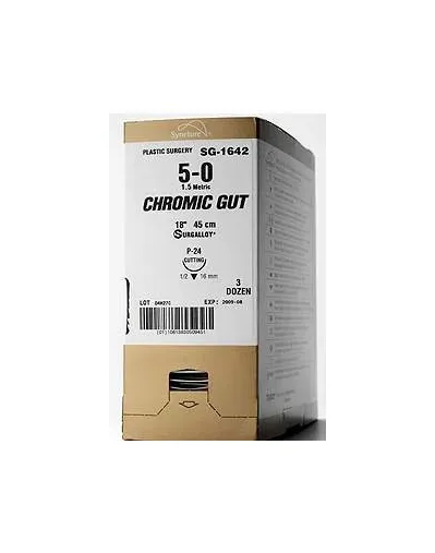 Medtronic MITG - G-1780K - Absorbable Suture With Needle Chromic Gut He-1 3/8 Circle Reverse Cutting Needle Size 6 - 0
