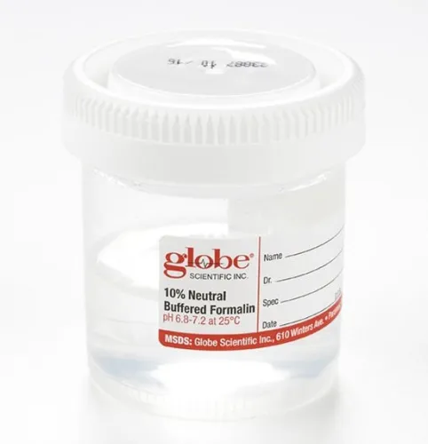 Globe Scientific - 6520FL - Pre-filled Container With Click Close Lid: Tite-rite, Pp, Filled With 20ml Of 10% Neutral Buffered Formalin, Attached Hazard Label