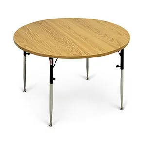 Hausmann Industries - 4333 - Table, Round, 48" Dia, 1 1/8" Thick, 26"-34" Height, (4) Adjustable Metal Legs (DROP SHIP ONLY)