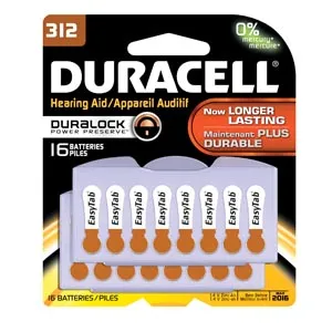 Duracell - DA312B16 - Battery, Zinc Air, Size 312, 16pk, 6 pk/bx (UPC# 66125)