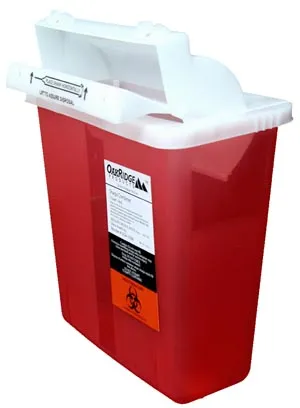 Oak Ridge Products - 0354-150M - Sharps Container 5 Quart Red Base- Translucent Mailbox Lid Covidien Style 20-cs