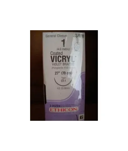 J&j - Coated Vicryl - J341h - Absorbable Suture With Needle Coated Vicryl Polyglactin 910 Ct-1 1/2 Circle Taper Point Needle Size 1 Braided