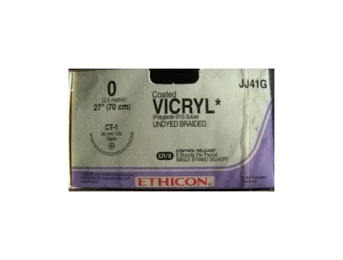 J & J Healthcare Systems - Coated Vicryl - JJ41G - Absorbable Suture With Needle Coated Vicryl Polyglactin 910 Ct-1 1/2 Circle Taper Point Needle Size 0 Braided