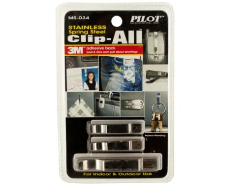 Kole Imports - GL762 - Stainless Steel Clip All Adhesive Spring Clips