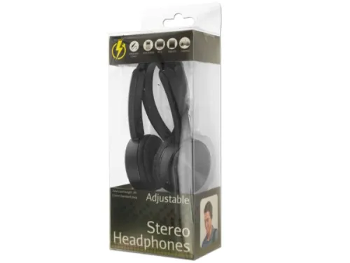 Kole Imports - OT083 - Black Adjustable Stereo Headphones