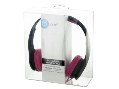 Kole Imports - OT766 - Black &amp; Pink Adjustable Extra Bass Headphones