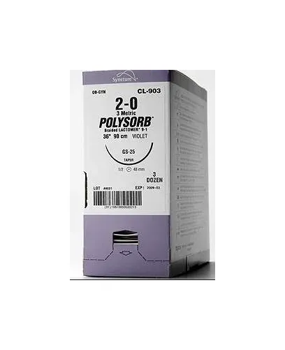 Covidien - Polysorb - L-1- - Absorbable Suture Without Needle Polysorb Polyester Braided Size 4-0