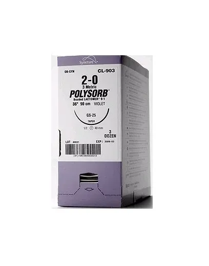 Covidien - Polysorb - L-4323K - Absorbable Suture With Needle Polysorb Polyester He-3 3/8 Circle Reverse Cutting Needle Size 5 - 0 Braided