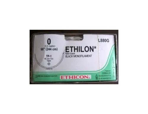 J&J - Ethilon - L880G - Nonabsorbable Suture with Needle Ethilon Nylon TP-1 1/2 Circle Taper Point Needle Size 0 Monofilament