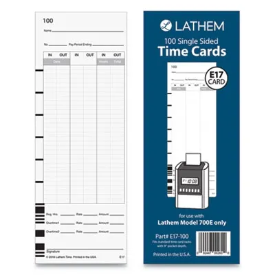 Lathemtime - LTHE17100 - E17-100 Time Card, Bi-weekly/monthly/semi-monthly/weekly, One Side, 9, 100/pack 