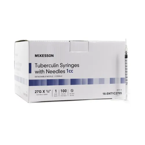 McKesson - 16-SNT1C2705 - Standard Tuberculin Syringe with Needle 1 mL 1/2 Inch 27 Gauge NonSafety Thin Wall