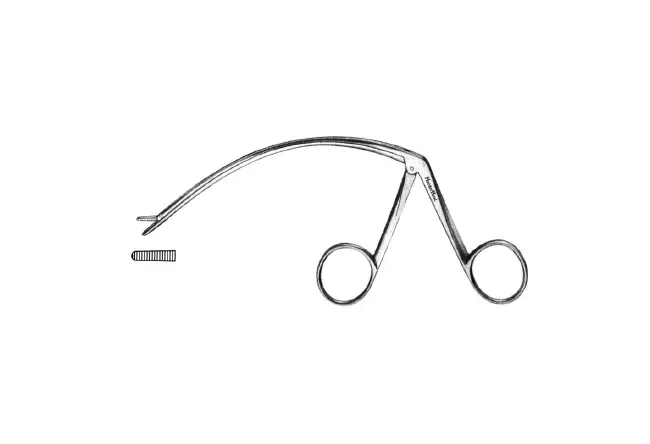 Integra Lifesciences - Meisterhand - Mh27-1016 - Tendon Pulling Forceps Meisterhand 5 Inch Length Surgical Grade German Stainless Steel Nonsterile Nonlocking Finger Ring Handle Curved Serrated Alligator Jaws