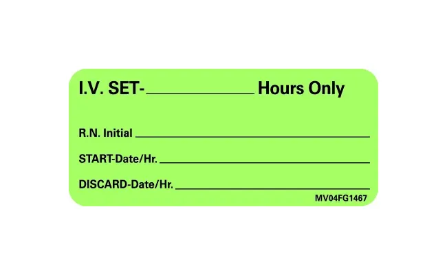 Precision Dynamics - MedVision - MV04FG1467 - Pre-printed Label Medvision Advisory Label Green Paper Iv Set_hours Only Black Syringe Label 1 X 2-1/4 Inch
