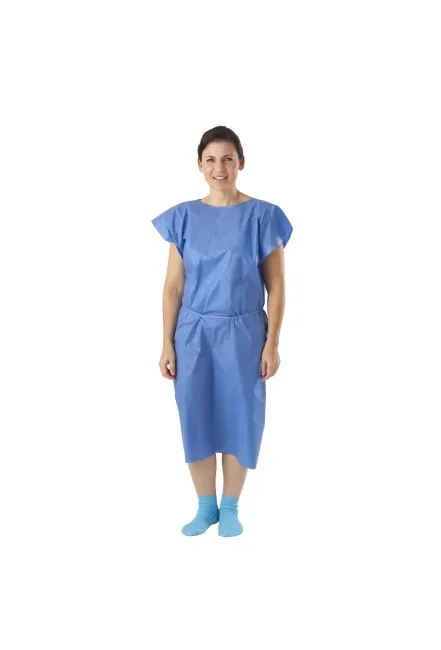 Medline - NON27146SL - Patient Exam Gown One Size Fits Most Blue Disposable