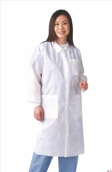 Medline - From: NONSW100L To: NONSW100S - Disposable Knit Cuff / Traditional Collar Multi Layer Lab Coats