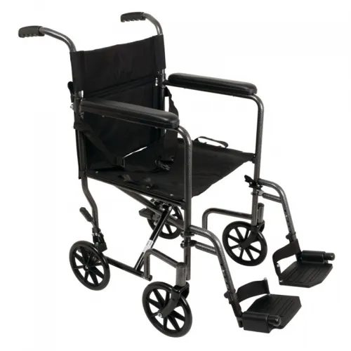 PMI - Professional Medical Imports - ProBasics - TCS1916SV - ProBasics Carbon Steel Transport Chair with Swing Away Foot Rests, 19" seat width, Silver Vein, 300 lb. weight capacity, fixed full-length arms, 8" wheels.