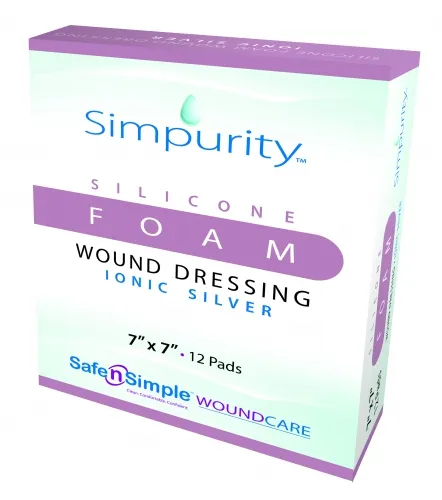 Safe N Simple - SNS74477 - Simpurity Foam Wound Dressing Silver Silicone, 7" x 7".
