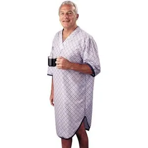 Salk - 560BPLXL - SleepShirt Men's Patient Gown, Large/X-Large, Blue Plaid, Cotton/Polyester, V-neck, Reusable