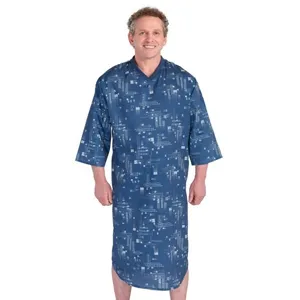 Silverts - SV50050-S50333-XL - SV50050 Poly-Cotton Hospital Gowns For Men-Navy/White-Extra Large