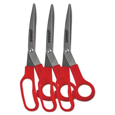 Universal - UNV92019 - General Purpose Stainless Steel Scissors, 7.75" Long, 3" Cut Length, Red Offset Handles, 3/Pack