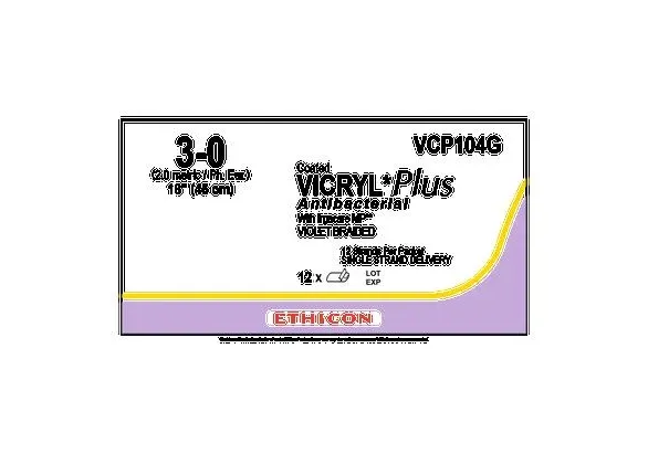 Ethicon Suture - VCP110G - ETHICON VICRYL PLUS COATED ANTIBACTERIAL SUTURE STANDARD & SHORT LENGTH SIZE 30 1218" 1DZ/BX