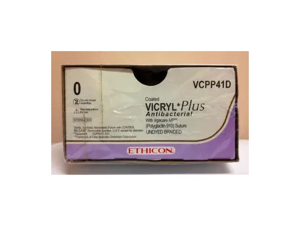 Ethicon Suture - VCPP41D - ETHICON VICRYL PLUS COATED ANTIBACTERIAL SUTURE TAPER POINT SIZE 0 827" UNDYED BRAIDED 1DZ/BX