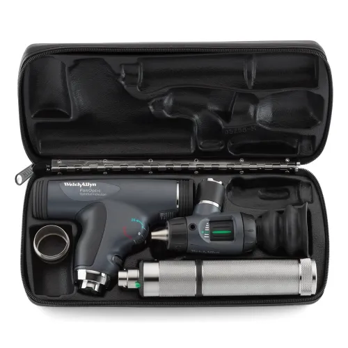 Welch Allyn - 97100-MS - 3.5 V Halogen HPX Diagnostic Set including Standard Ophthalmoscope (#11710), MacroView Otoscope with Throat Illuminator (#23820), Rechargeable 120-Minute Power Handle(s), Hard Storage Case, Lithium-Ion (#71960) Battery, IEC 